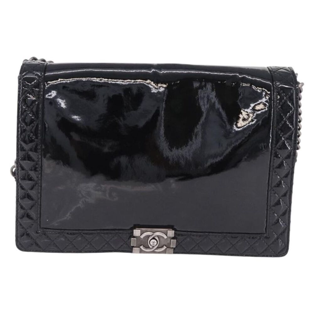 Chanel Reverso Boy Flap Patent Black Patent_Leather Shoulder Bag Bag